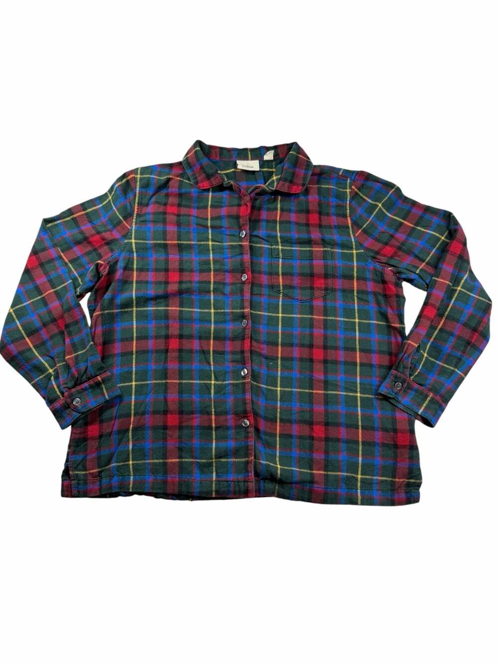 L.L.Bean Scotch Plaid Flannel Pajama Top Women’s L Petite Tartan 503173